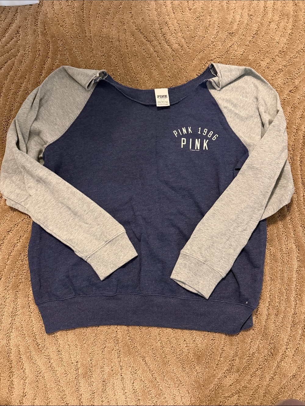 PINK Victoria's Secret Navy off the shoulder with Light Gray Raglan Sleeves
